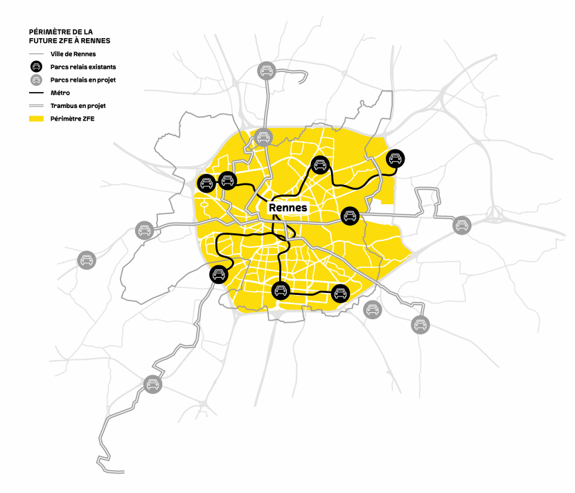 carte du périmètre ZFE Rennes 2025